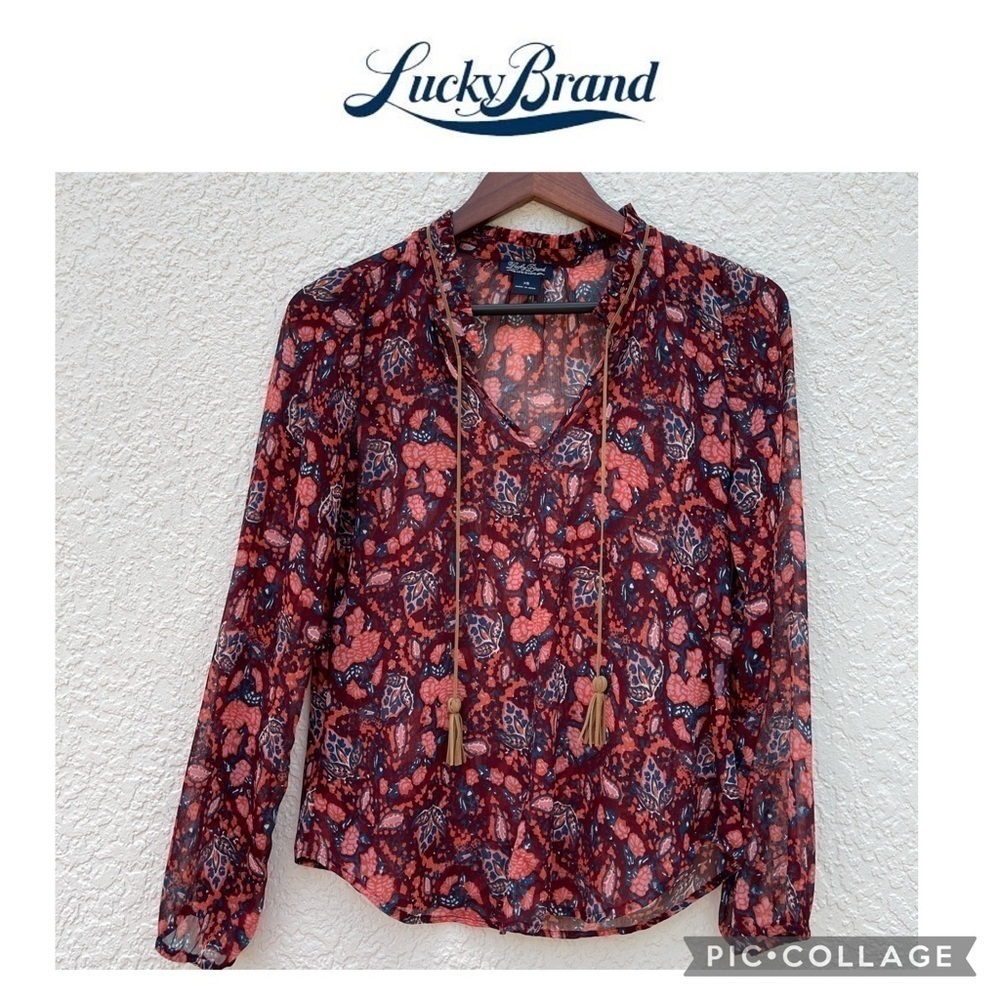 Lucky Brand women long sleeves sheer boho top XS